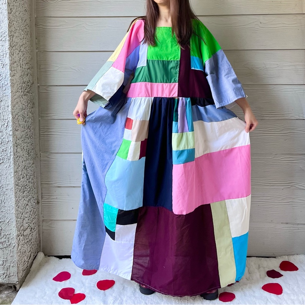 Handmade Quilted Patchwork Colorblock Dress SKU 12025